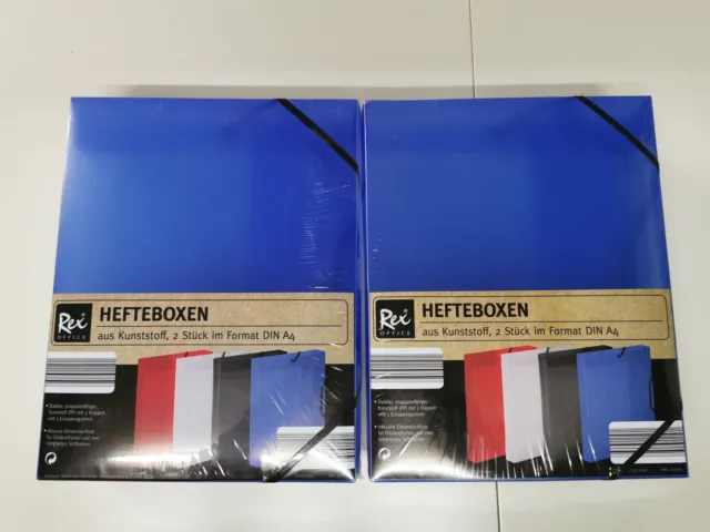 REX 4 Stück HEFTBOXEN DIN A4 blau & weiß NEU & ovp