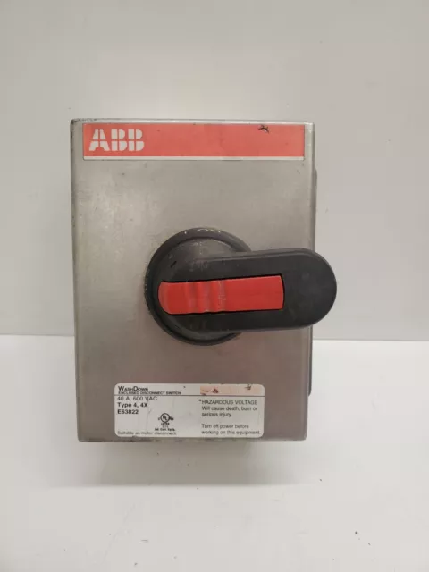 Good Used! Abb Washdown 40A 600Vac Type 4, 4X Enclosed Disconnect Switch E63822
