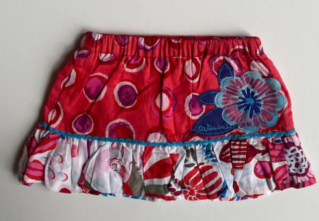 Catimini baby girl size 3-6 months red pink floral skirt, VGUC