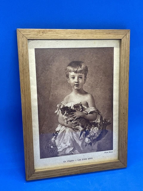 Ancien petit CADRE bois avec PHOTO de CH. CHAPLIN en 1887 par BRAUN "Les 3 amis"