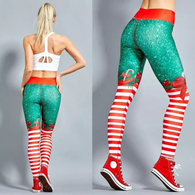 Workout Gym Trousers High Waist Pants Women Leggings Christmas Printing