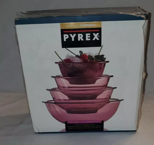 Crown Corning Cranberry Pyrex 4 Piece Mixing Bowl Set Vintage 1992 NEW IN BOX