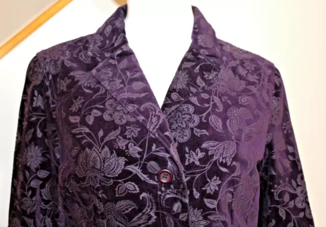 Vintage Talbots Women's Purple Velvet Blazer Jacket Floral Pockets - Size 6 2