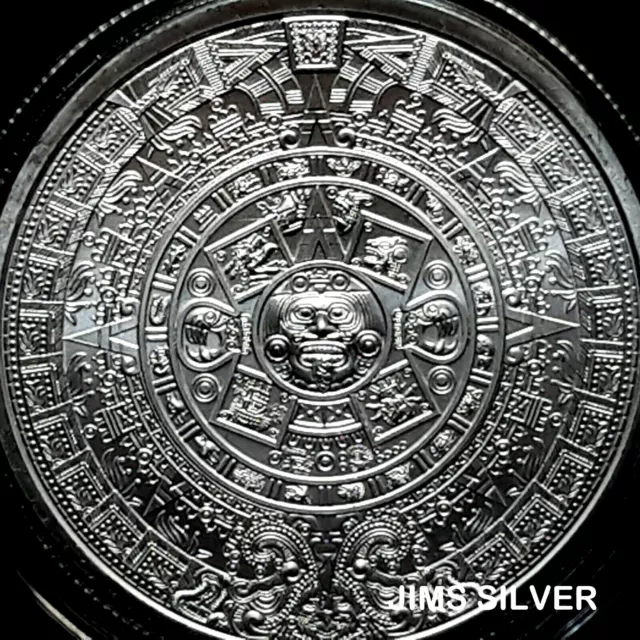 AZTEC MAYAN CALENDAR 1 oz. Silver BU & FREE Capsule! .999 PURE SILVER-In Stock!