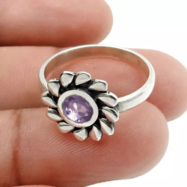 Natural Amethyst 925 Silver Cocktail Flower Ring Size L 1/2 For Girls D6