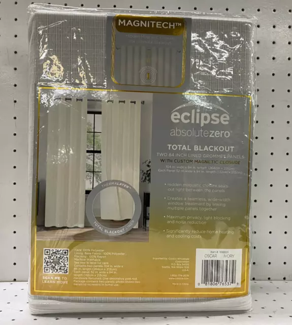 Eclipse Absolutezero Blackout Curtains 1 Pair with Grommets 52"X84" Oscar Ivory