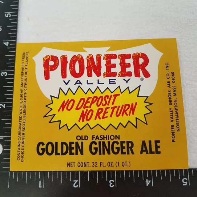 Pioneer Valley Old Fashion Golden Ginger Ale Soda Pop Bottle Label VTG Advertise