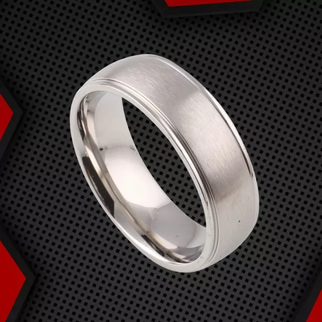 7mm Men’s Wedding Engagement Anniversary Titanium Band Ring 18Ct White Gold Over