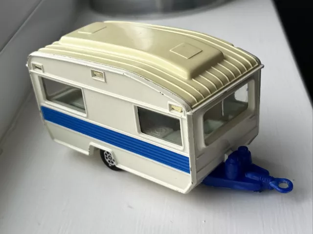 Vintage Corgi 490 Touring Caravan - Near Mint - Rarer Blue Plastic Tow Frame