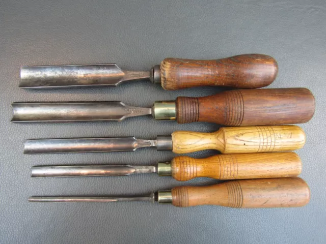 Graduated set of out cannel gouges vintage old tools by Marples Sorby Etc