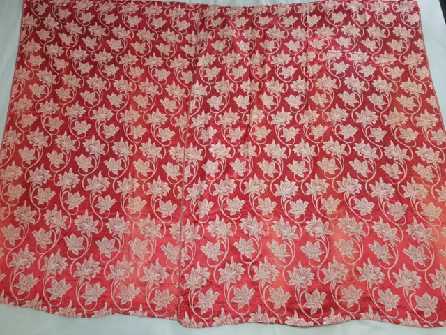 1 pair vintage 50's 60`s Red Floral pattern sateen curtains 35" x 47"