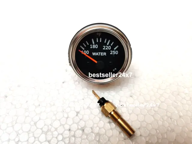 Coolant temp gauge with  sender 1/8" (M10x1)  52 mm 2 1/16''  25F chrome bezel