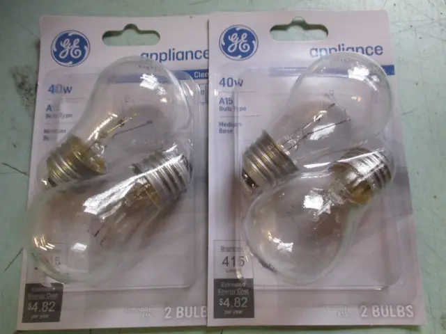 4 PACK GE APPLIANCE oven 120V Refrigerator 40w clear 40 watt 40A15 BULB  LB3