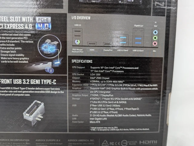 ASROCK Z590M PRO4 MicroATX PC Desktop Motherboard LGA 1200 Intel Faulty ...
