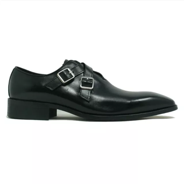 CARRUCCI Cuir Noir Croix Double Boucle Moine Bracelet Homme Mocassins (12)