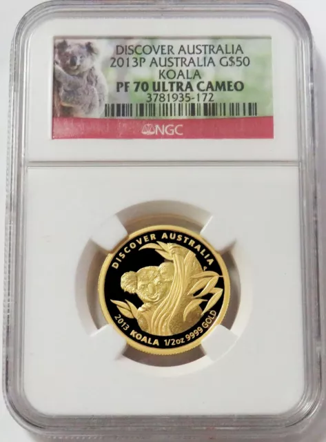 2013 P Gold Australia Only 1,000 Minted $50 Koala Ngc Proof 70 Ultra Cameo