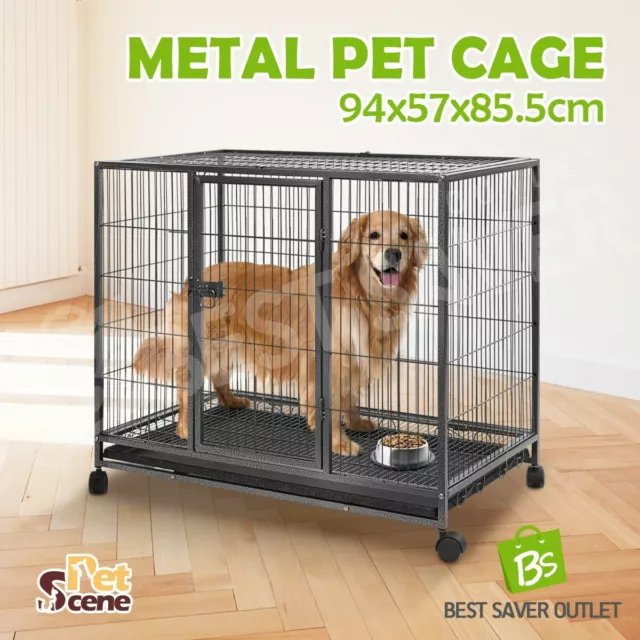 Heavy Duty Dog Cage Kennel Metal Pet Dog Crate Playpen Wheels & Tray 36 Inch