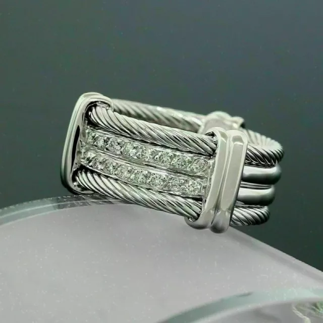 Fancy Men's Engagement Wedding Rope Ring 3.2 Ct Simulated Diamond 14K White Gold