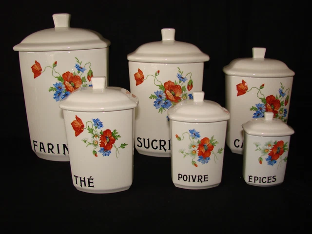 Ancienne série pots à épices en céramique Salins Coquelicot - Faience - Vintage