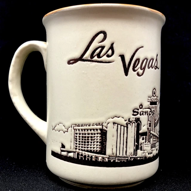 Vtg Las Vegas Coffee Mug Old Casino Strip Stardust Dunes Sands Stoneware