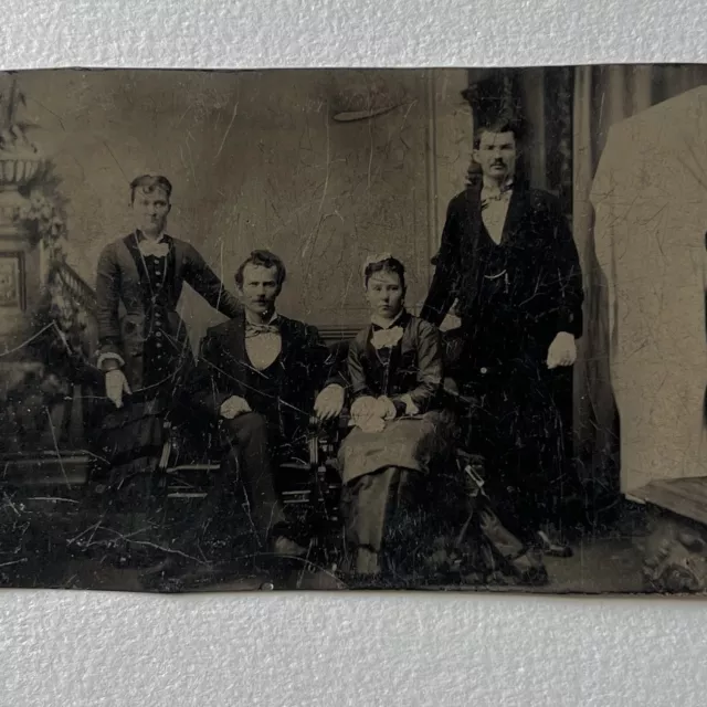 Antique Tintype Studio Group Photograph Beautiful Women & Handsome Men