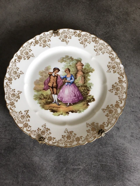 ASSIETTE En Porcelaine D’ART Signée Fragonard Avec Support Mural Pattes De Lion