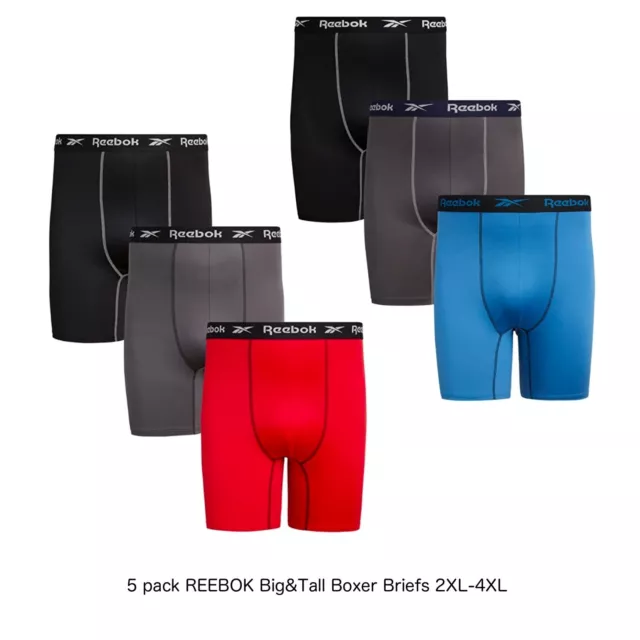 Reebok Tall&Big 5 Pack Mens Loose Fit Quick Dry Sports Trunks size 2XL-4XL