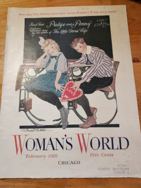 1916 Womans World Magazine Valentines on Cover, Nice Ads! Fun fashions & stories
