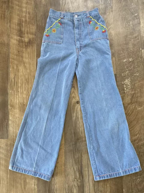 vintage youth girls size 12 wide leg jeans happiness is.. Embroidered On Pocket