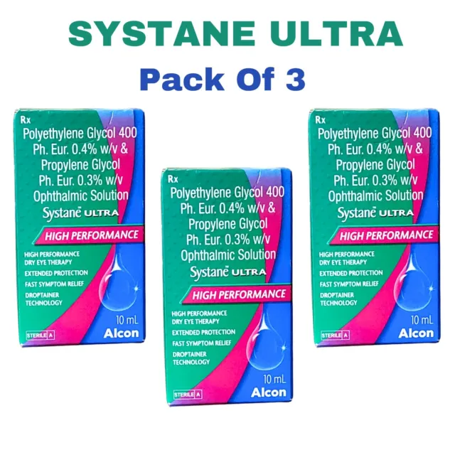 Pack of 3 SYSTANE ULTRA Alcon Lubricant Sterile Eye Drops 10 ML Bottles Set