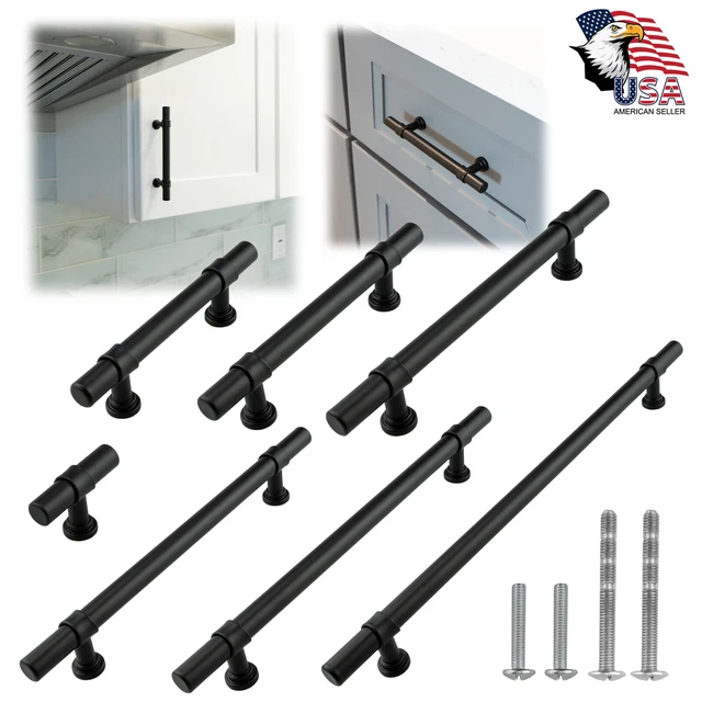 BLACK MODERN CABINET Handles T Bar Pulls Kitchen Drawer Hardware ...
