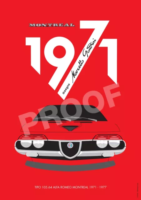 Alfa Romeo Montreal 1971 Art Poster, AR521 Red Front view, NEW