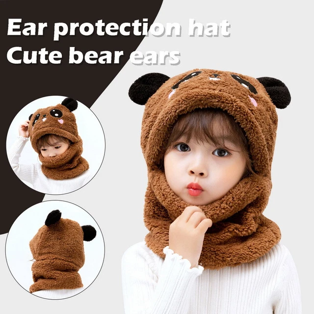 Knitted Cap Kids Girls Boys Toddler Winter Warm Earflap Baby Hat Hooded Scarf"