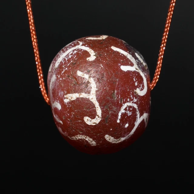 Original Ancient Indus Valley Etched Carnelian Round Bead with Rare Pattern