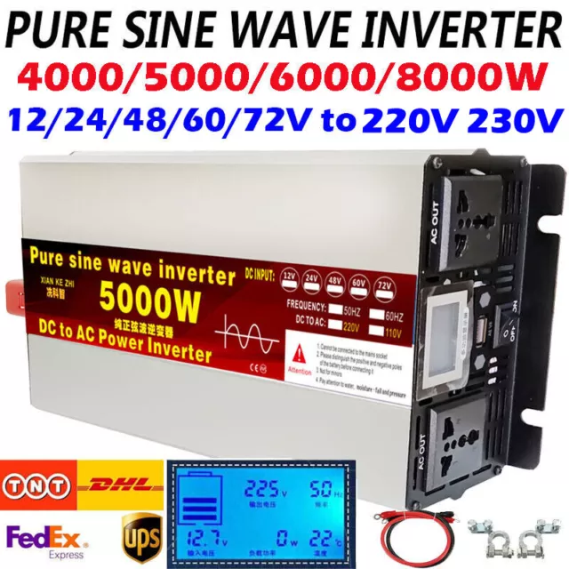Inverter di potenza onda sinusoidale puro 5000 W 6000 W 8000 V 24 V 48 V 60 V 72 V a 220 V LCD
