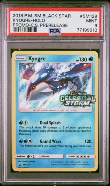 PSA 9 Mint Pokemon Kyogre SM129 Prerelease Promo Sun & Moon Celestial Storm