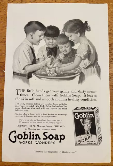 1919 Goblin Soap Works Wonders Vintage Print Ad - Ephemera Full Page B&W