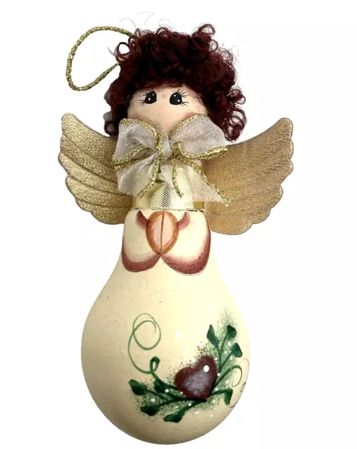 Beautiful Hand Crafted Painted Angel 5.5" Tall Ornament  Made w/Light Bulb Base