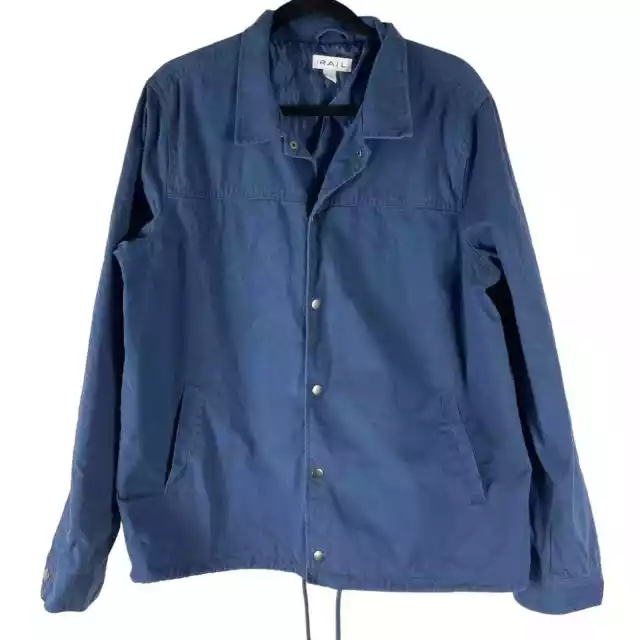 The Rail Jacket Mens Large Blue Snap Button Long Sleeve Lined Drawstring Waist