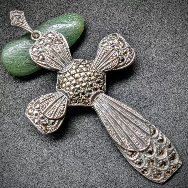 Jugendstil Art Deco Kreuz Anhänger min. 800 Silber Markasit alt c. 1920