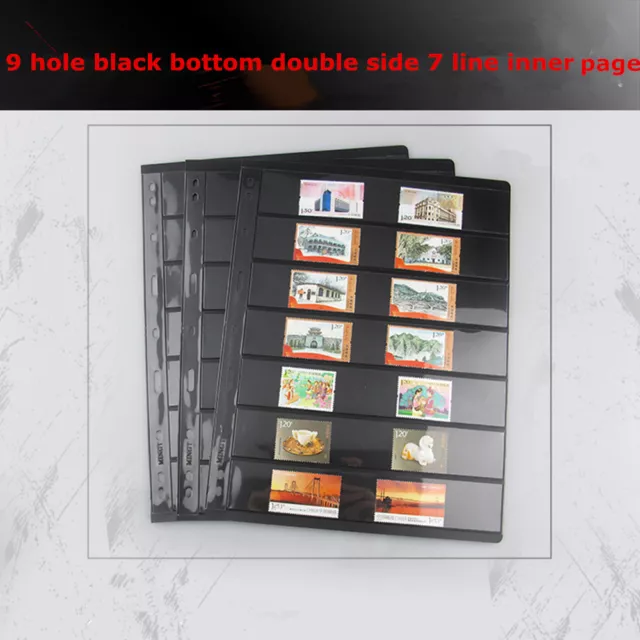 10 Sheet of Stamp Stock Page (7 Strips) & 9 Binder Holes Black & Double Sided