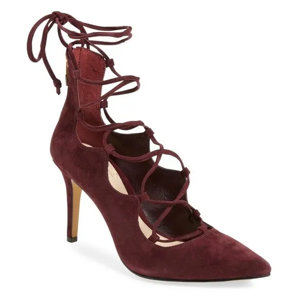 Vince Camuto Barsha Lace Up Maroon Suede Pump 10