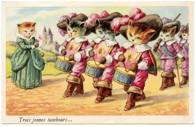 COMPTINE. TROIS JEUNES TAMBOURS. CHATS HUMANISéS. HUMANIZED CATS. STORY