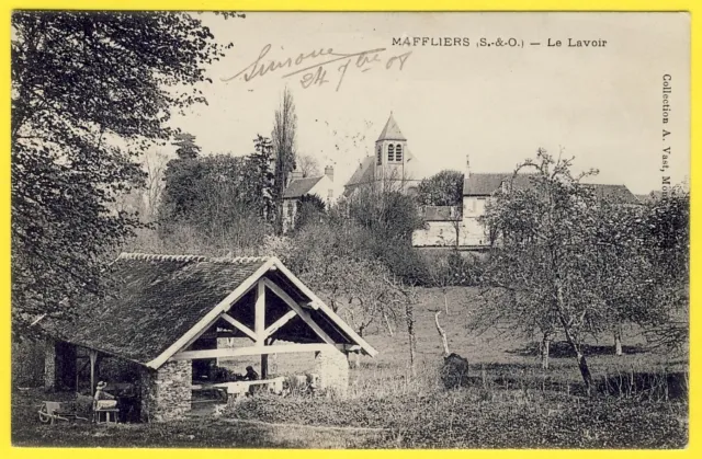 cpa 95 - Village de MAFFLIERS (Val d'Oise) Le LAVOIR Animated LAUNDIERS Rare
