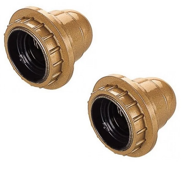 Portalampada E 27 Oro Filettato + Ghiera In Bakelite Attacco Grande -Pz 2