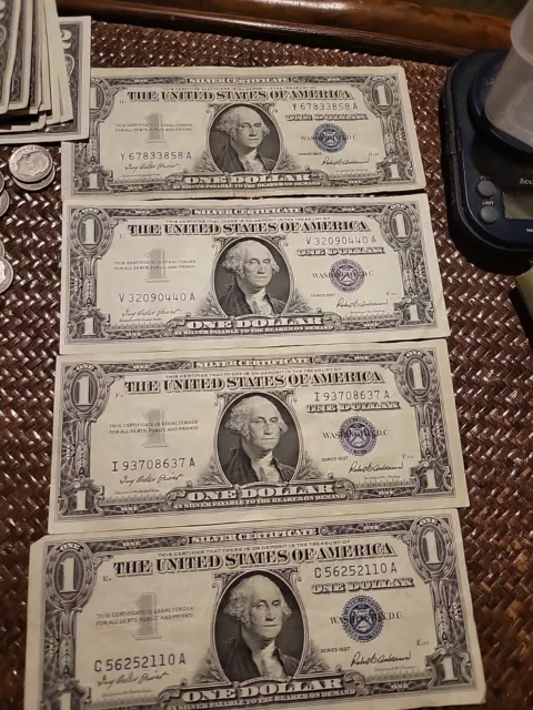 ✔ One 1957 Blue Seal $1 Dollar Silver Certificate, VG/VF, Old US One Dollar Bill