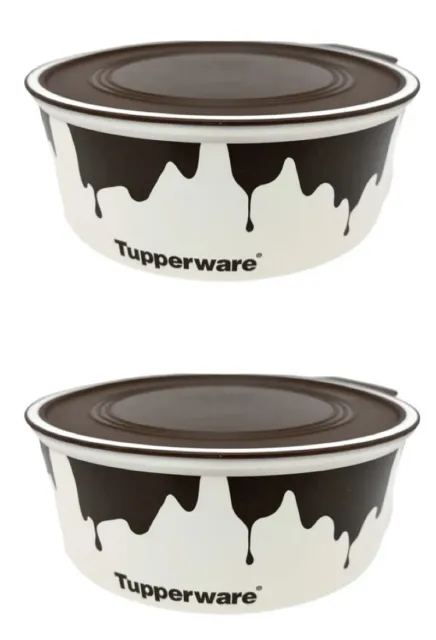 Tupperware Chocolate Drip Round Pak N Store 8x3 Cookie 2-Canisters Food Storage