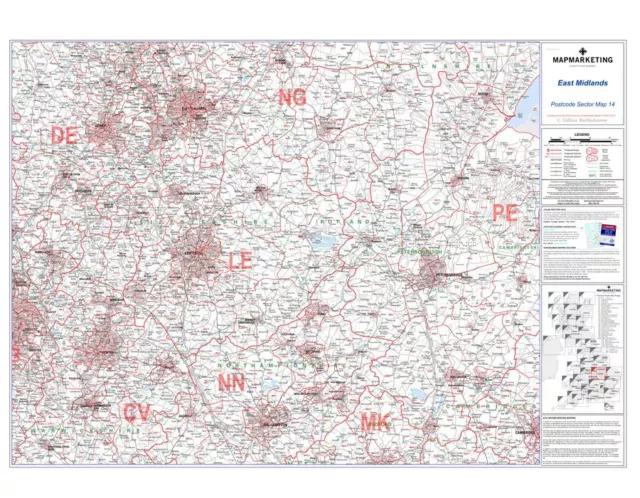 Postcode Sector Map 14 East Midlands (Paper)