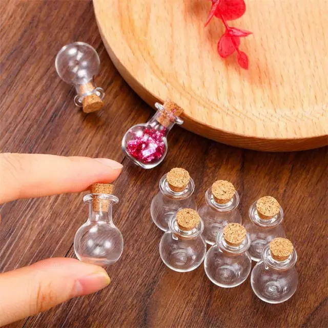 10x Mini Empty Glass Vial Pendants Clear Wishing Bottles Jars with Cork Stopper