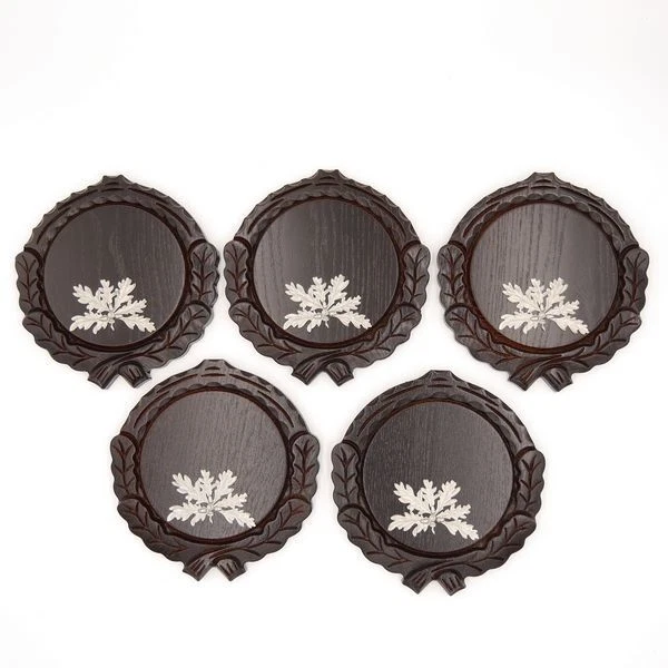 5 Pieza Keilerschilder Tallado Oscuro Af 16cm Con 5 X 6-blättrigen Hoja de Roble
